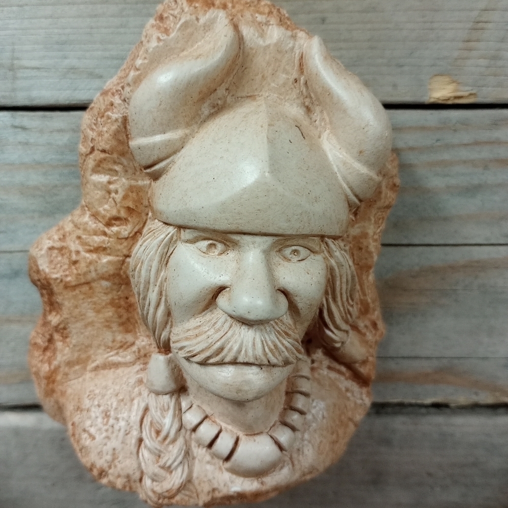 Roger Wermers StoneHead Sculpture Viking Wall Decor Signed Wall Art.